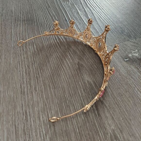 Crystal Pink and Gold Tiara Queen Princess Crown - Picture 2 of 4